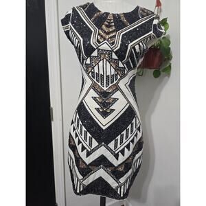 EXPRESS DECO SEQUIN EMBELLISHED CAP SLEEVE SHEATH DRESS XS  Pre-owned